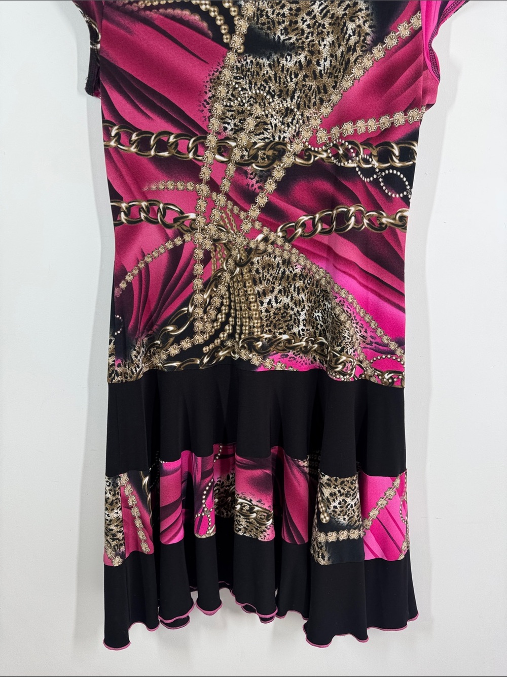 Joseph Ribkoff Pink Black Animal Printed Dress Size 14 Ruffle Hem Stretchy - Picture 10 of 12